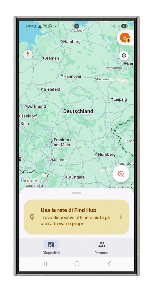 Configurazione di WAYYPINN in Google Find Hub, schermata in italiano